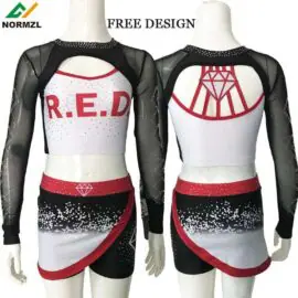 Entwerfen Sie Ihr eigenes Cheerleader-Mädchenkostüm mit Strasssteinen im Großhandel für Cheerleading-Uniformen