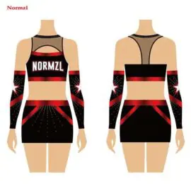 Normzl Großhandel Custom Fashion Rot und Schwarz Zweiteilige Langarm-Cheerleading-Rockuniformen