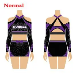 China Lieferant Großhandel Custom Günstige All Stars Cheerleading Uniformen Schwarz und Lila mit Bauch Strass