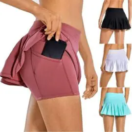 Built-in shorts with pocket girls pleated mini skirt women sexy pink tennis skirt