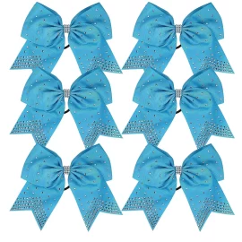 normzl Glitter Cheer Bows Handmade soild blue Large Ponytail Holder Elastic Band Teen Girls Cheerleader Sports Hair Accessories