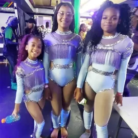 Normzl traje de baile de lentejuelas con flecos de majorette, leotardos de majorette con calentador de pies 2 pieza majorettes uniformes azul