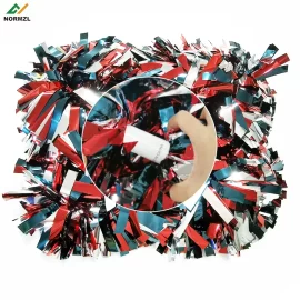 Metallic solid color cheer poms built-in handle custom holographic plastics mix metallic cheerleading pom poms