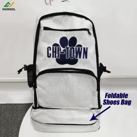 Normzl Großhandel mit individuellem Stickerei-Logo, Glitzer-Cheerleader-Rucksack-Design, silberne Farbe, funkelnde Cheerleader-Taschen