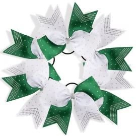 Glitter Cheer Bow Fait à la main vert et blanc Grand porte-queue de cheval Bande élastique pour adolescentes Pom-pom girl Accessoires de cheveux de sport