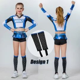 Mehrfarbige Design-Sport-Cheer-Sublimations-Hohe-Knie-Socken, individuelle Cheerleader-Uniformen, Socken, Cheerleader-Socken