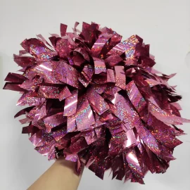 6 Pom-poms de couleur holographique rose brillant, pouces, pratique d'équipe, vente en gros, accessoires métalliques de pom-pom girl personnalisés, pom-pom girls