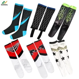 Normzl wholesale custom sublimation cheerleading uniform high knee sport socks cheerleader rhinestone dance cheer socks