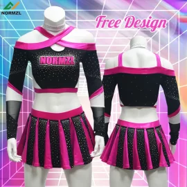 Entwerfen Sie Ihr eigenes Cheerleader-Outfit mit Strasssteinen, Tanzuniformen und ein individuelles Cheerleader-Kostüm für die Cheerleading-Uniform für Frauen