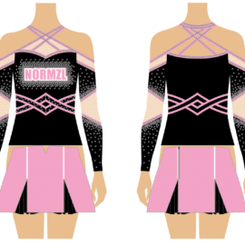 black red and white cheerleading uniforms